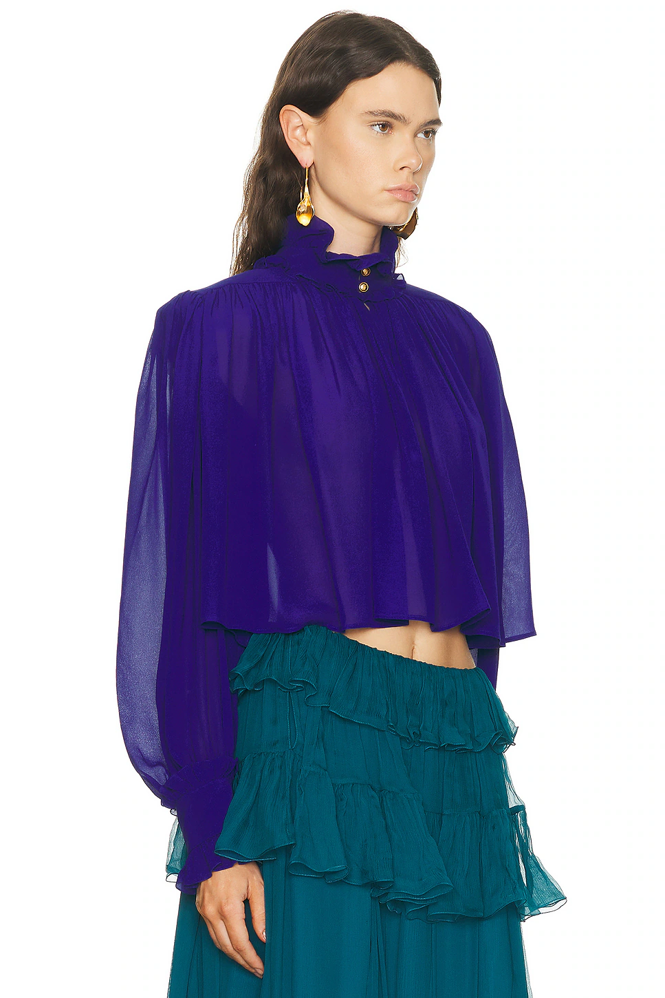 Silk Long Sleeve Top Fresh Indigo