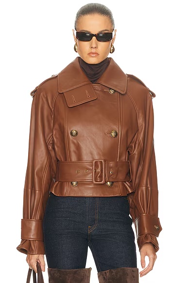 Hypnotic Leather Crop Trench Jacket Tan