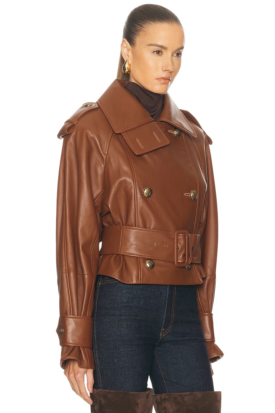 Hypnotic Leather Crop Trench Jacket Tan