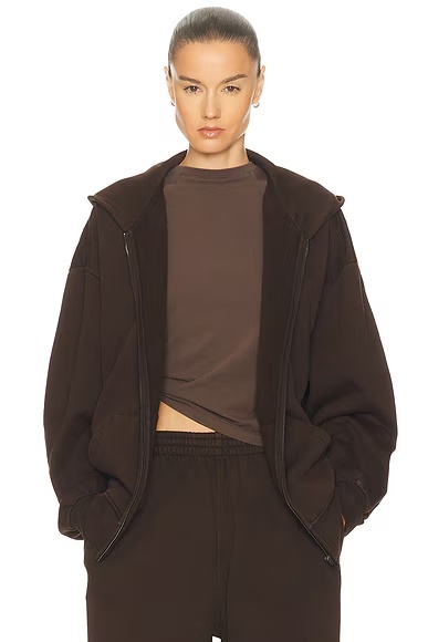 Boyfriend Fleece Boxy Zip-Up Hoodie Espresso
