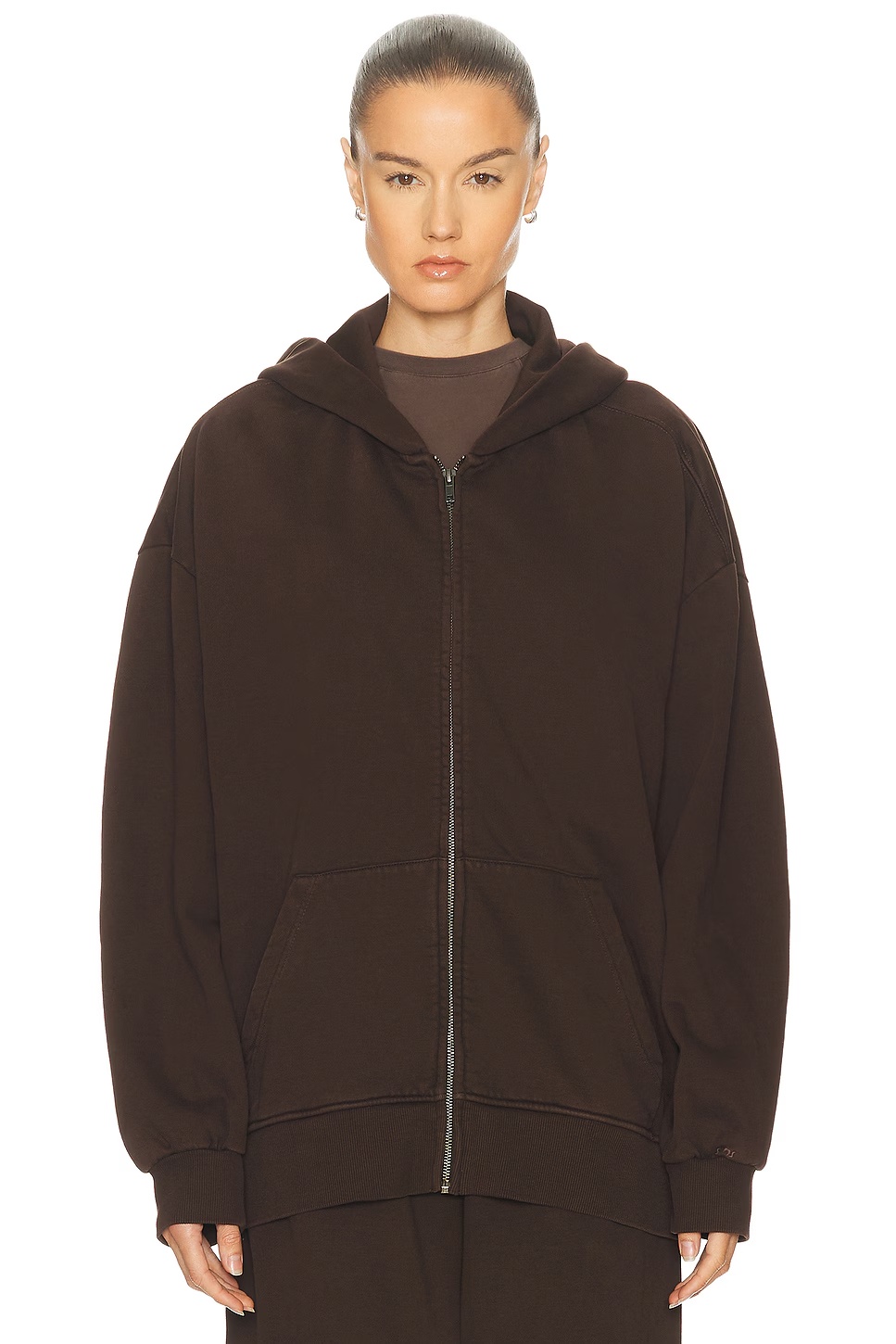 Boyfriend Fleece Boxy Zip-Up Hoodie Espresso