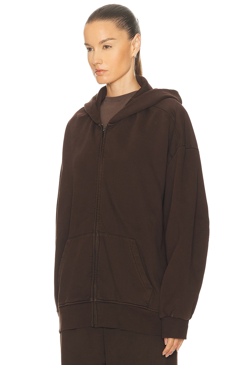 Boyfriend Fleece Boxy Zip-Up Hoodie Espresso