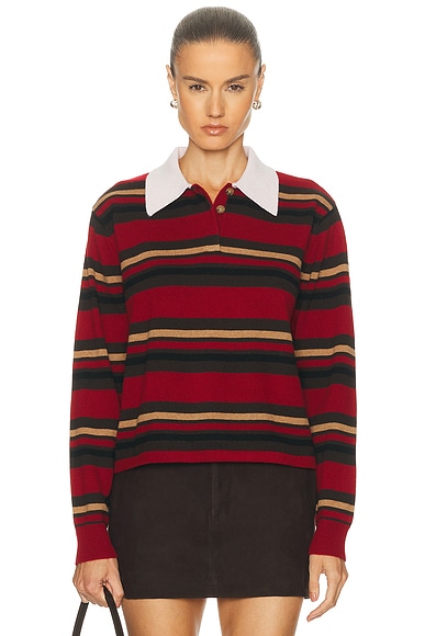 Cropped Stripe Rugby Sweater Ruby Combo