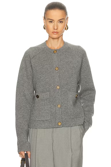 Hammered Button Cardigan Grey Melange