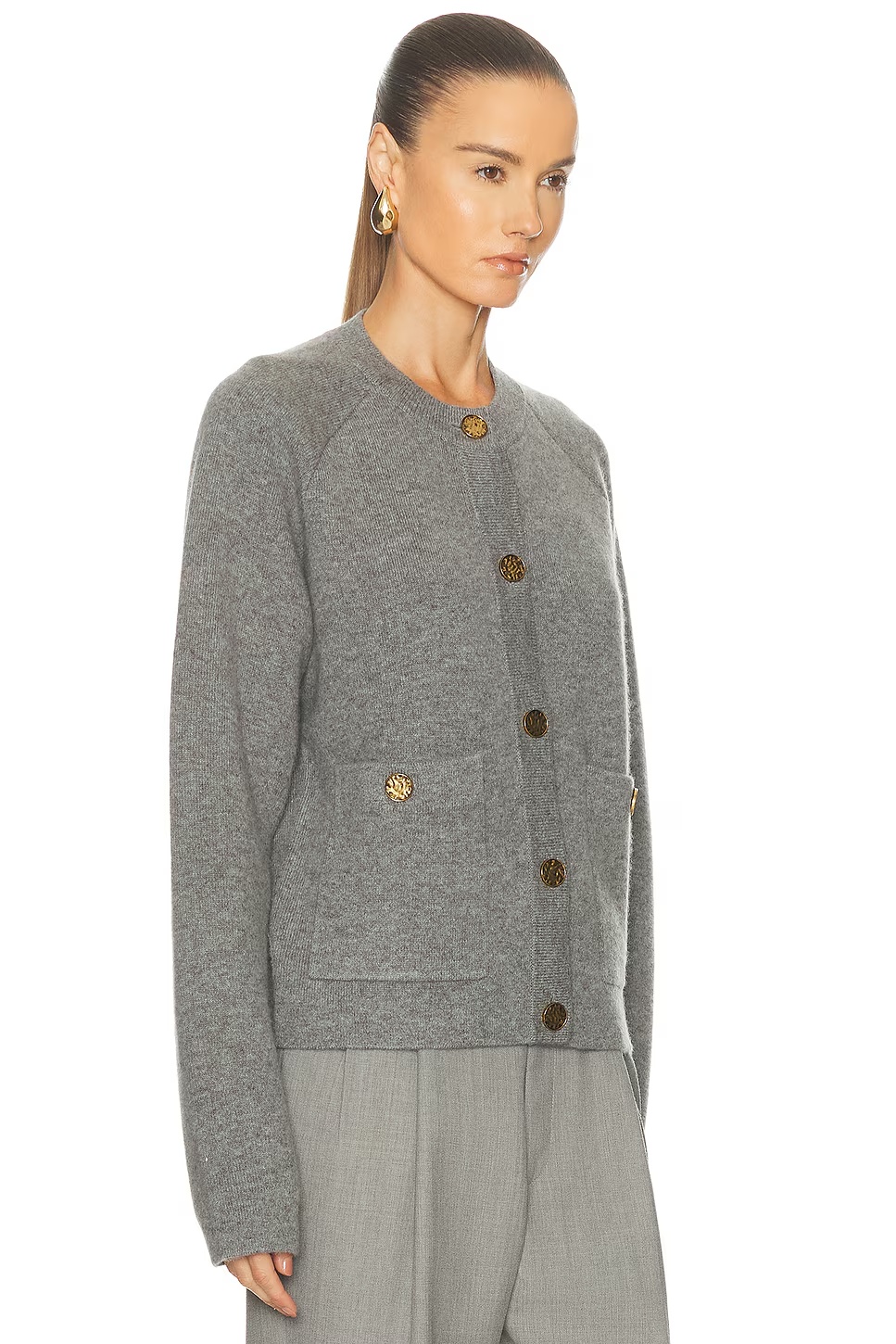Hammered Button Cardigan Grey Melange