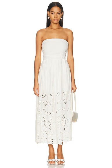 Ruched Bodice Midi Dress White