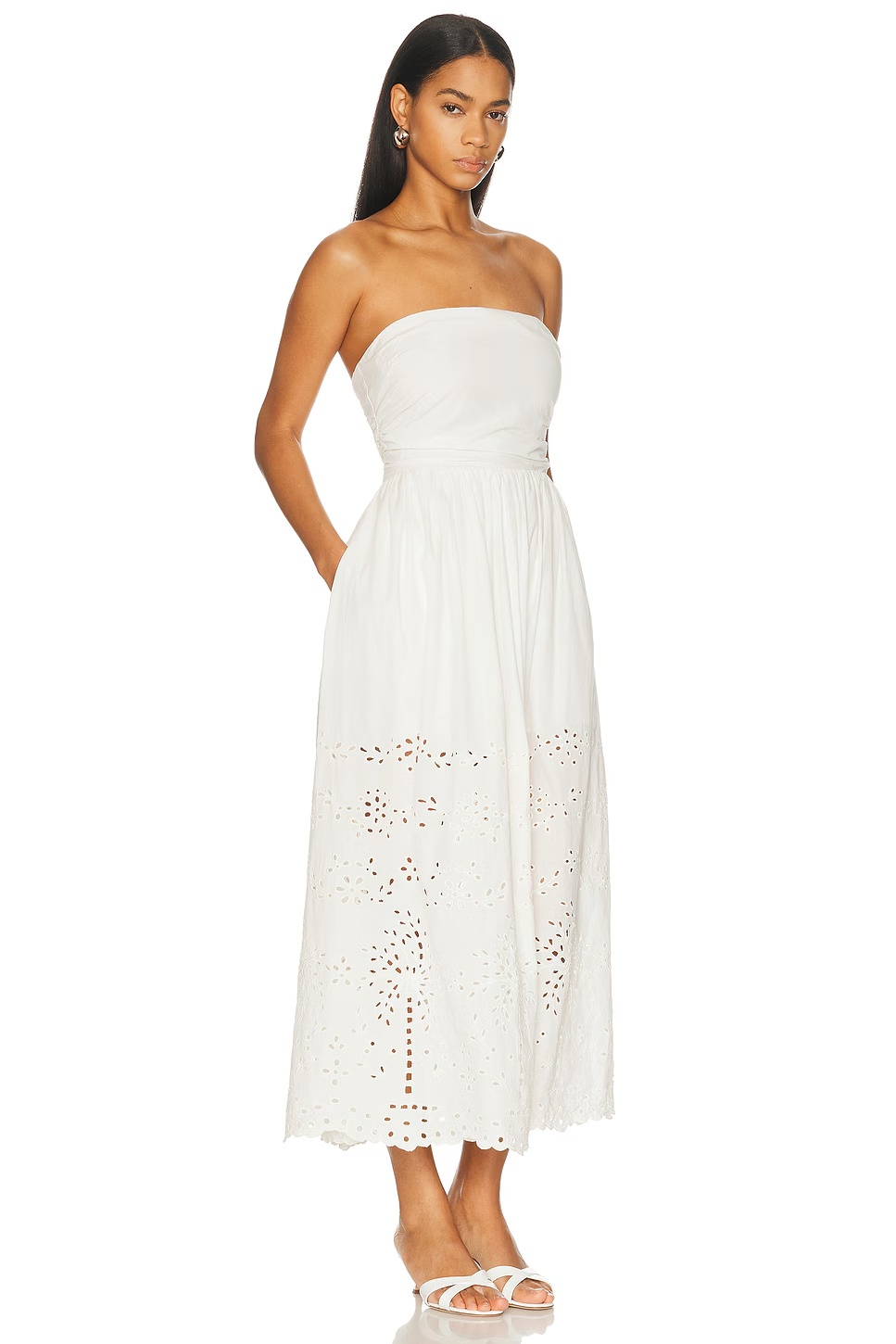 Ruched Bodice Midi Dress White