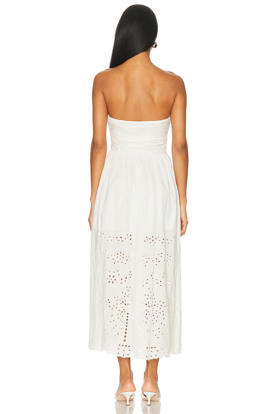 Ruched Bodice Midi Dress White