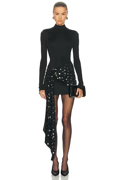Polka Dot Overlay Detail Mini Dress Black & Silver