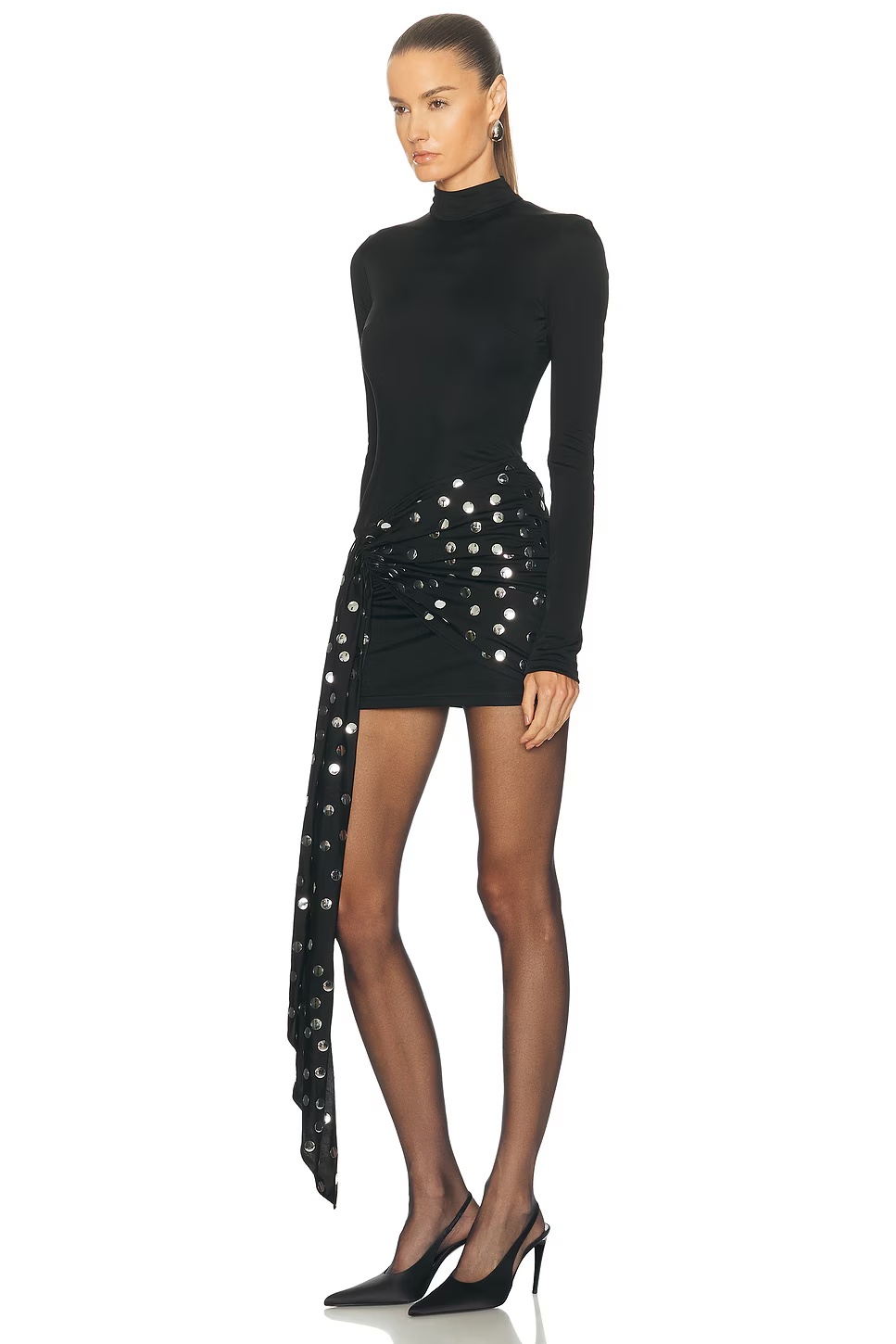 Polka Dot Overlay Detail Mini Dress Black & Silver