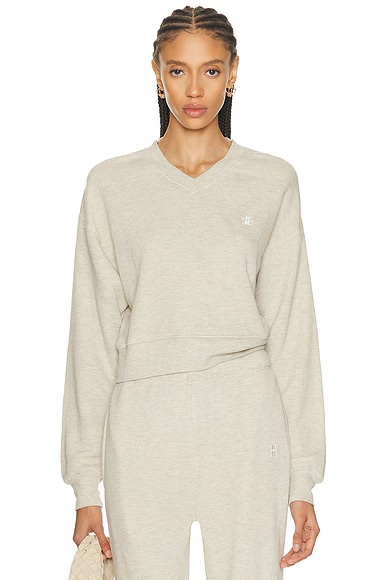 Cropped V-Neck Sweatshirt Heather Oatmeal