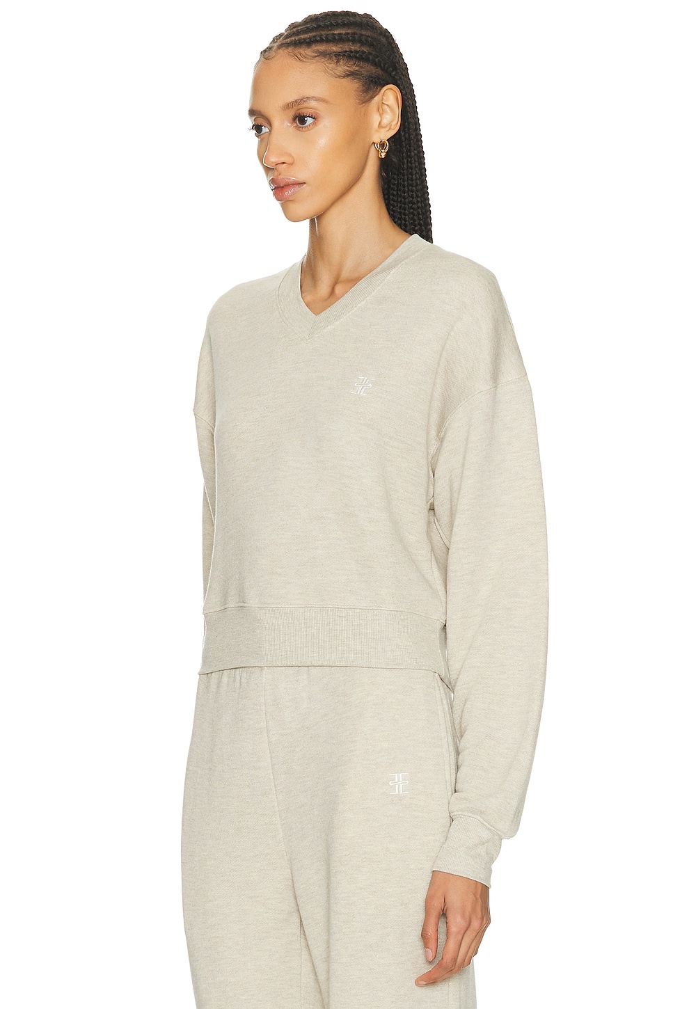 Cropped V-Neck Sweatshirt Heather Oatmeal