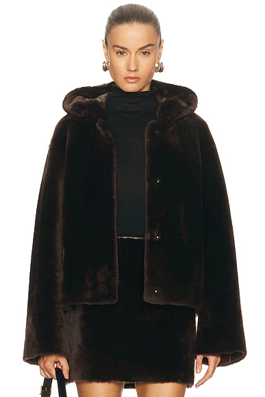 Cooper Hooded Shearling Jacket Deep Brown