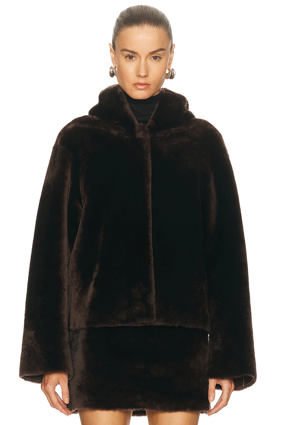 Cooper Hooded Shearling Jacket Deep Brown