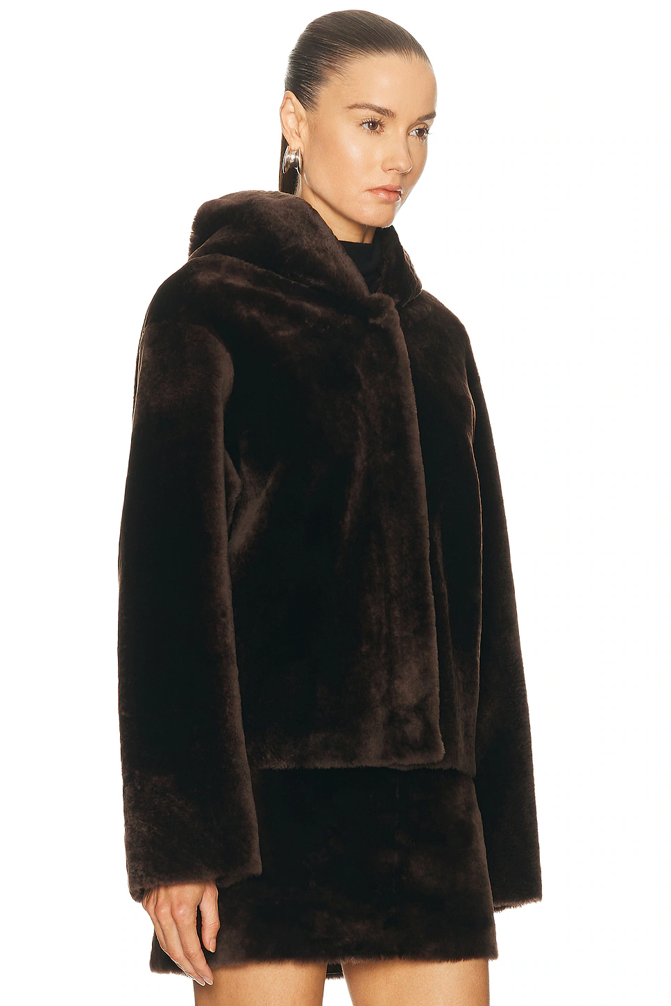 Cooper Hooded Shearling Jacket Deep Brown