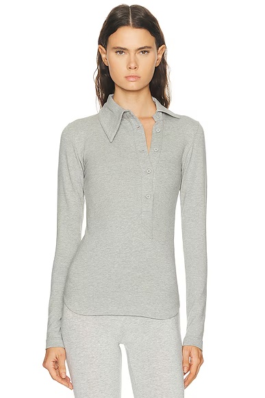 Long Sleeve Lapel Top Melange Grey