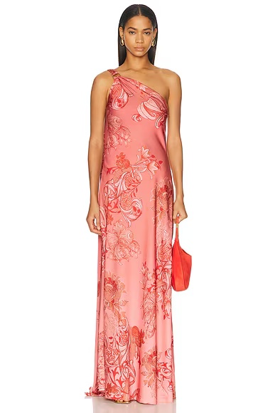 One Shoulder Sash Dress Coral