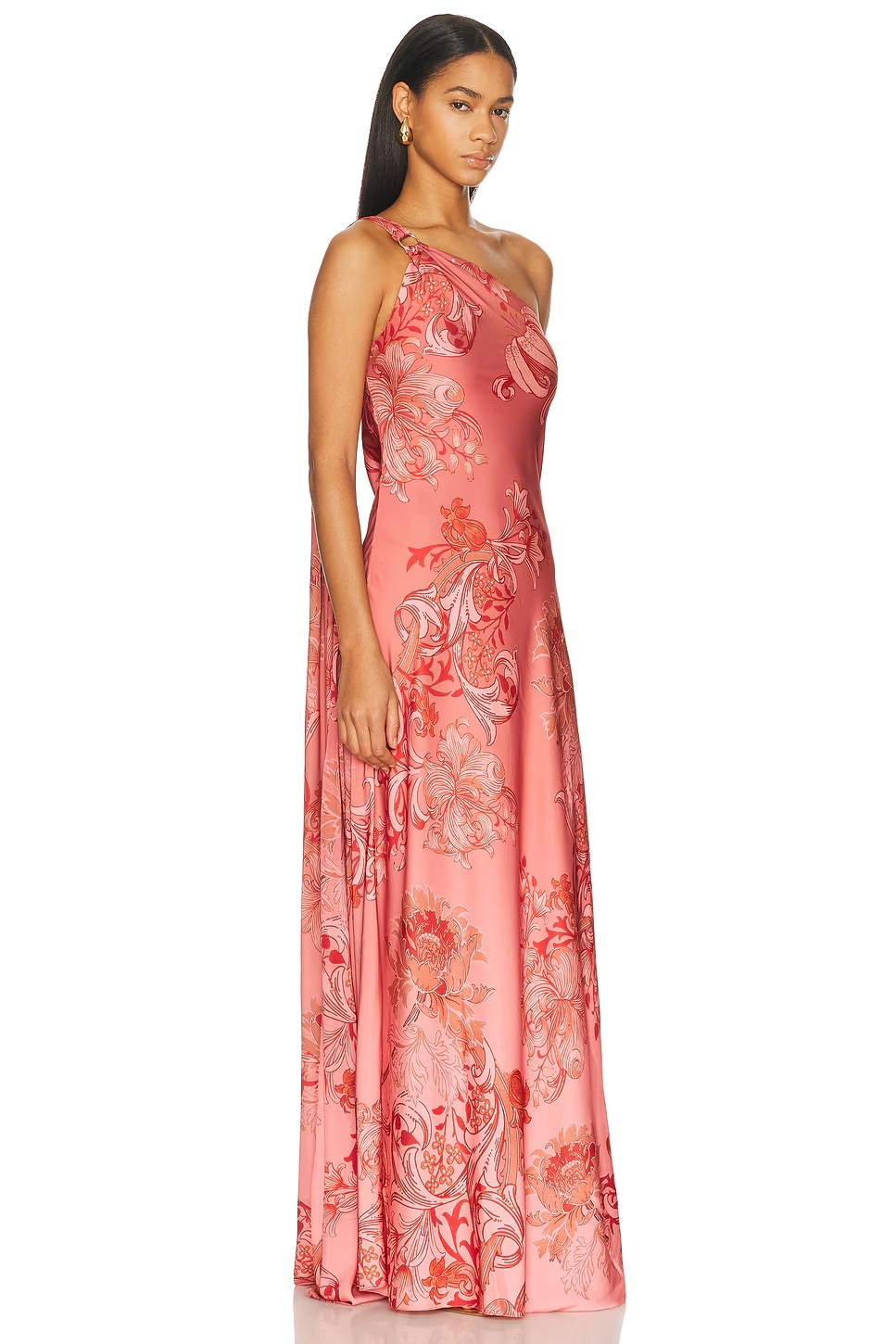 One Shoulder Sash Dress Coral