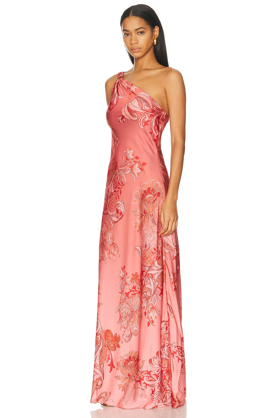 One Shoulder Sash Dress Coral