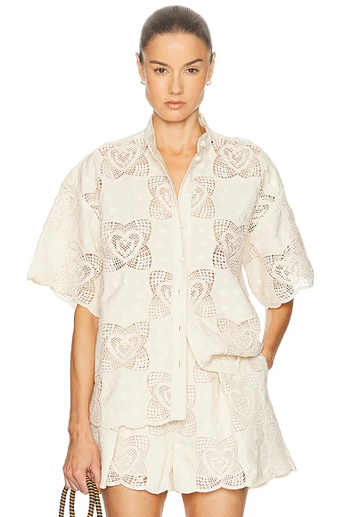 Wanderlust Button Down Short Sleeve Top Cream & Ivory