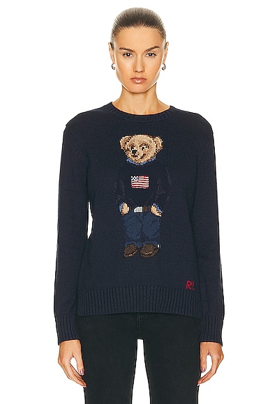 Bear Long Sleeve Pullover Sweater Navy Multi