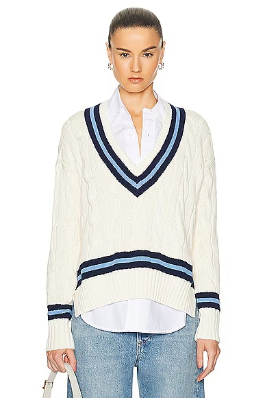 Cricket Pullover Sweater Cream & Navy Stripe