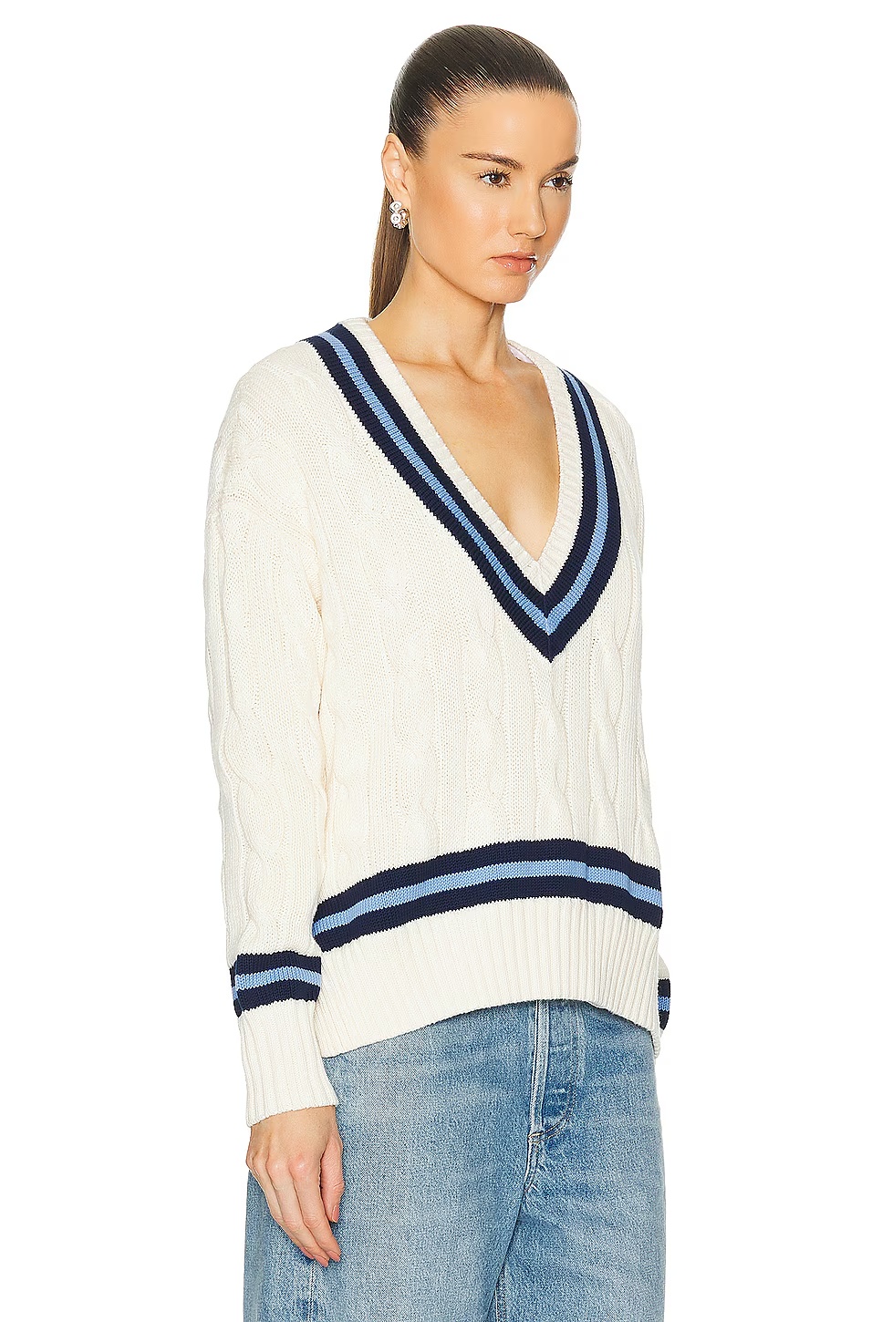 Cricket Pullover Sweater Cream & Navy Stripe