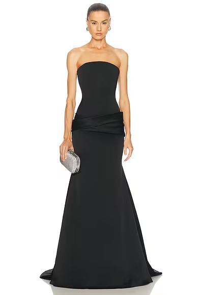 Strapless Curved Corset Drape Gown Black