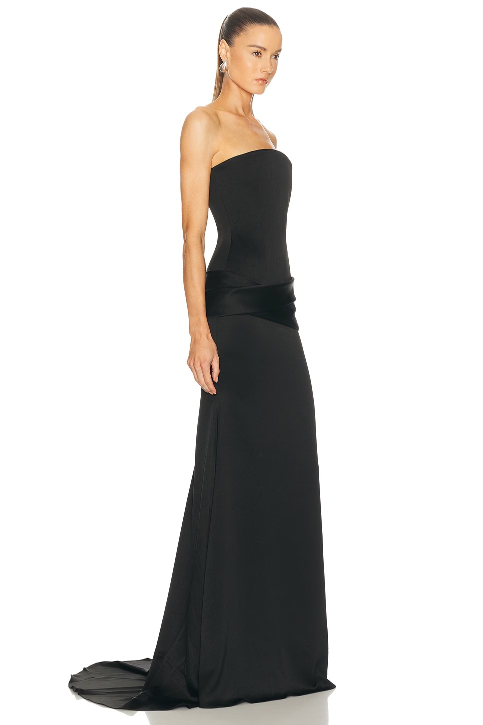 Strapless Curved Corset Drape Gown Black 2 Strapless Curved Corset Drape Gown Black