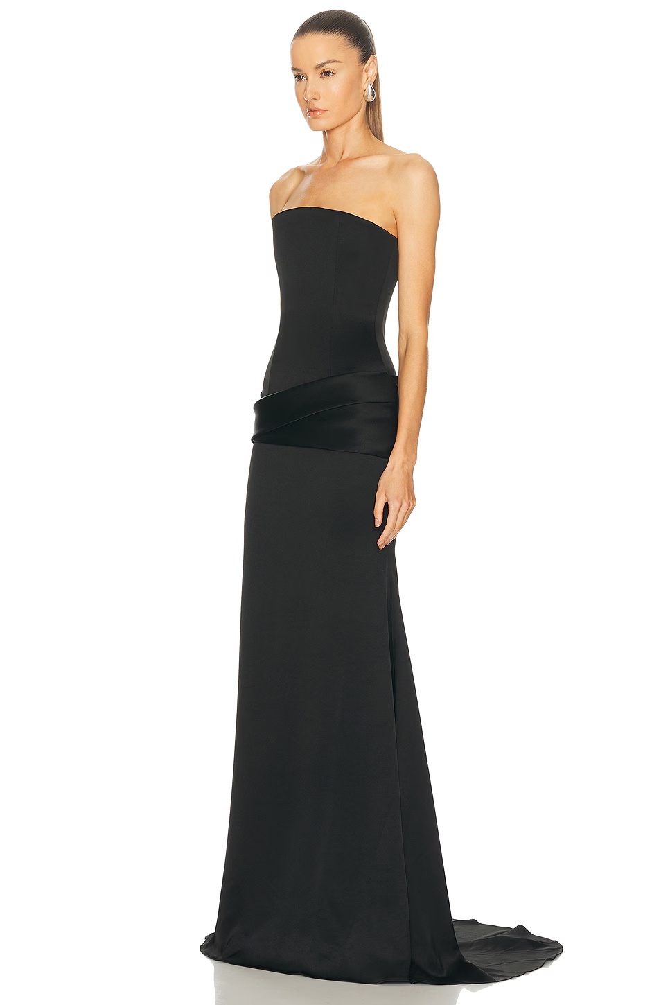 Strapless Curved Corset Drape Gown Black 3 Strapless Curved Corset Drape Gown Black