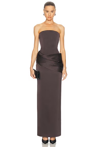 Strapless Curved Corset Drape Column Dress Fig