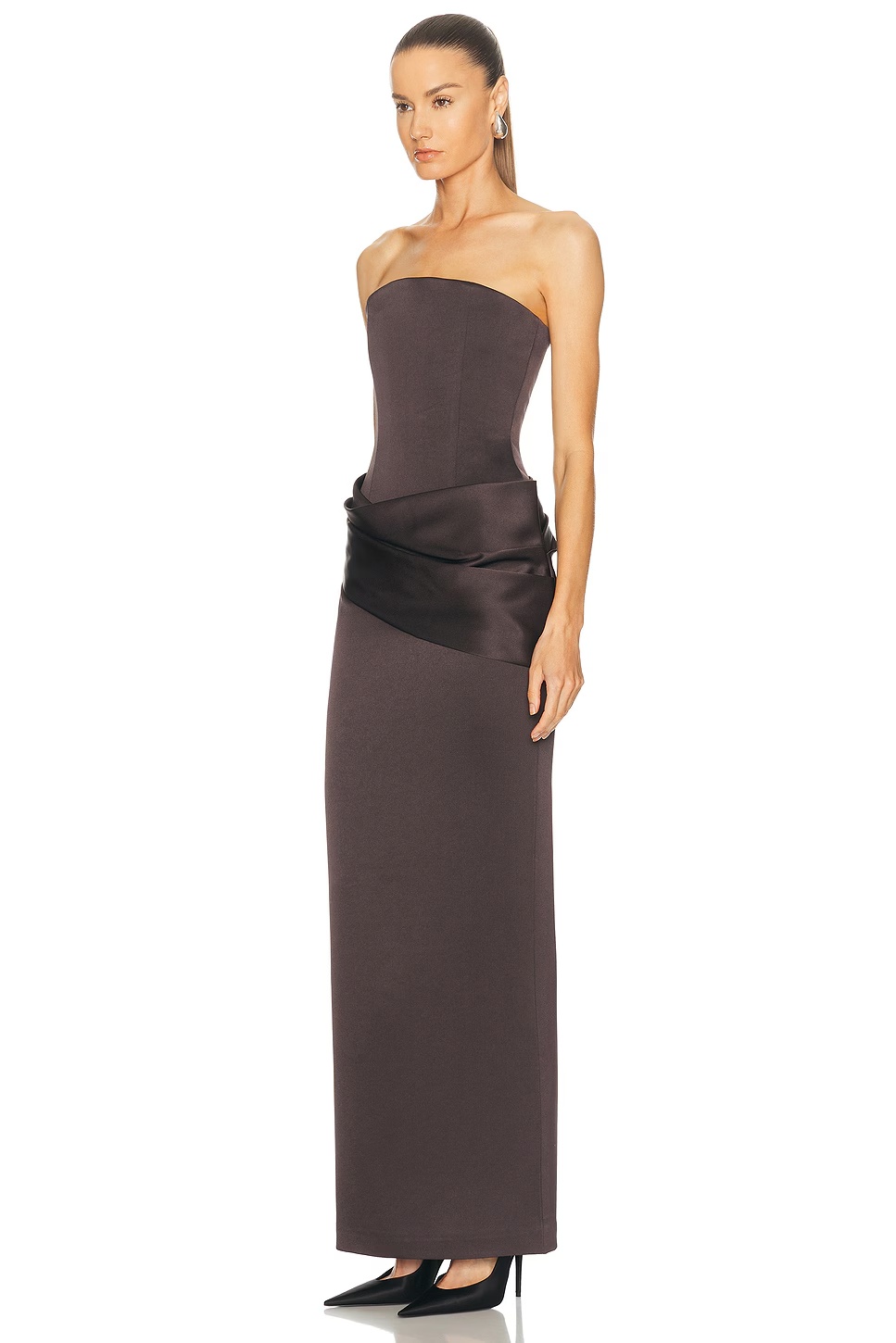 Strapless Curved Corset Drape Column Dress Fig 3 Strapless Curved Corset Drape Column Dress Fig