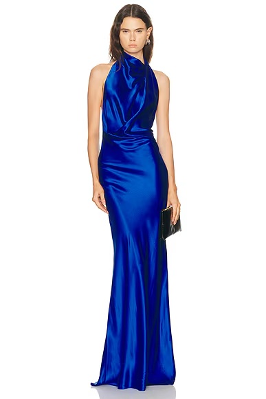 Halter Drape Bias Gown Sapphire