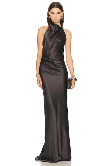 Halter Drape Bias Gown Carbon