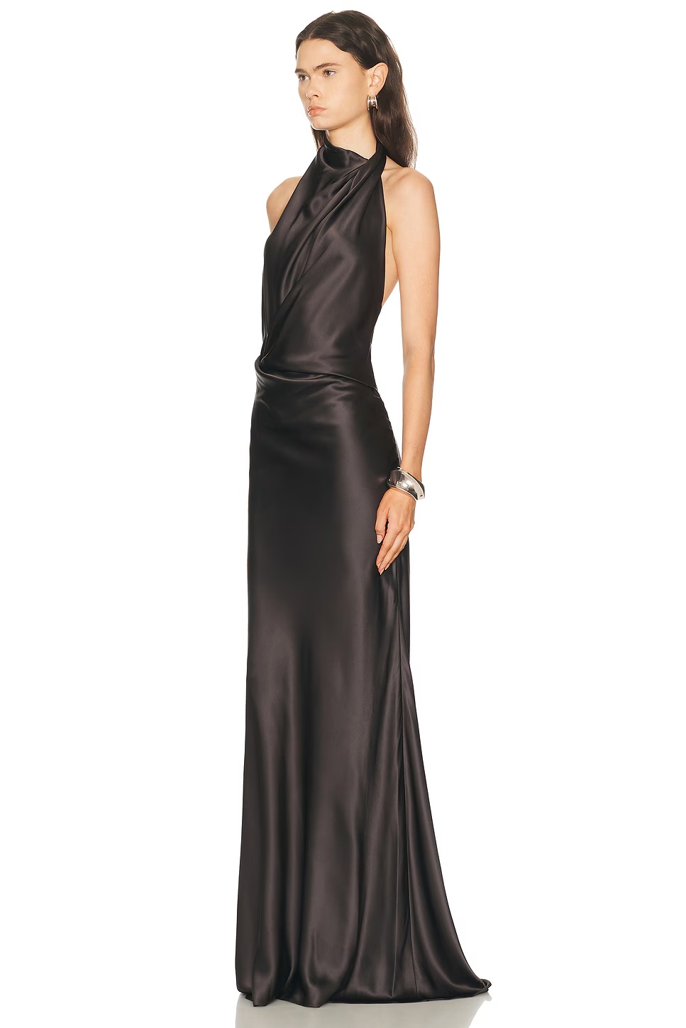 Halter Drape Bias Gown Carbon