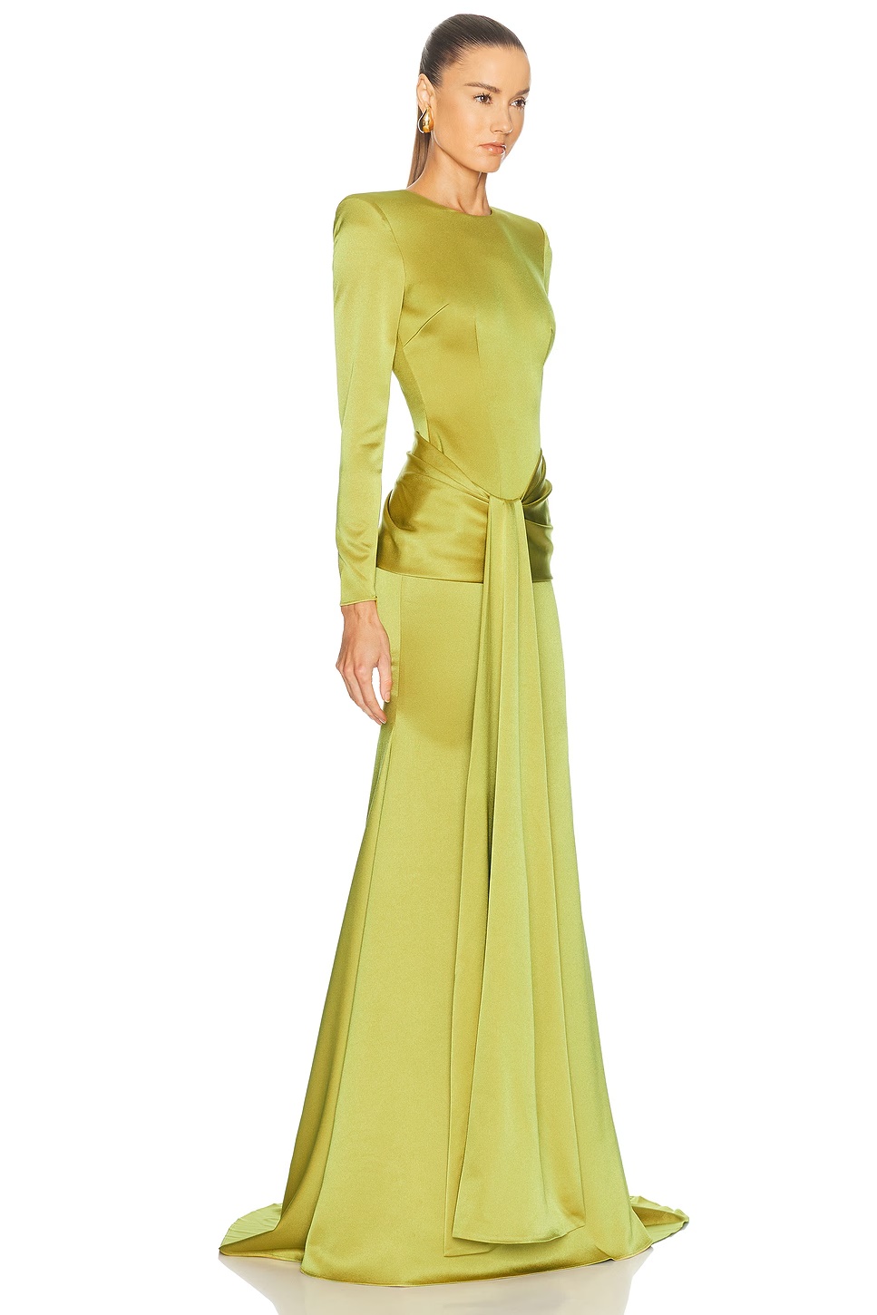 Long Sleeve Drape Sash Gown Citron