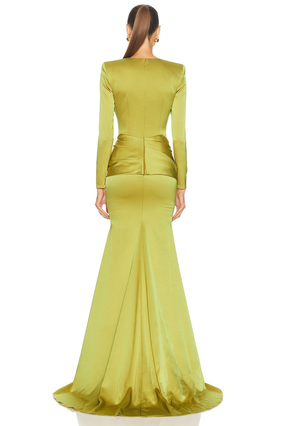 Long Sleeve Drape Sash Gown Citron