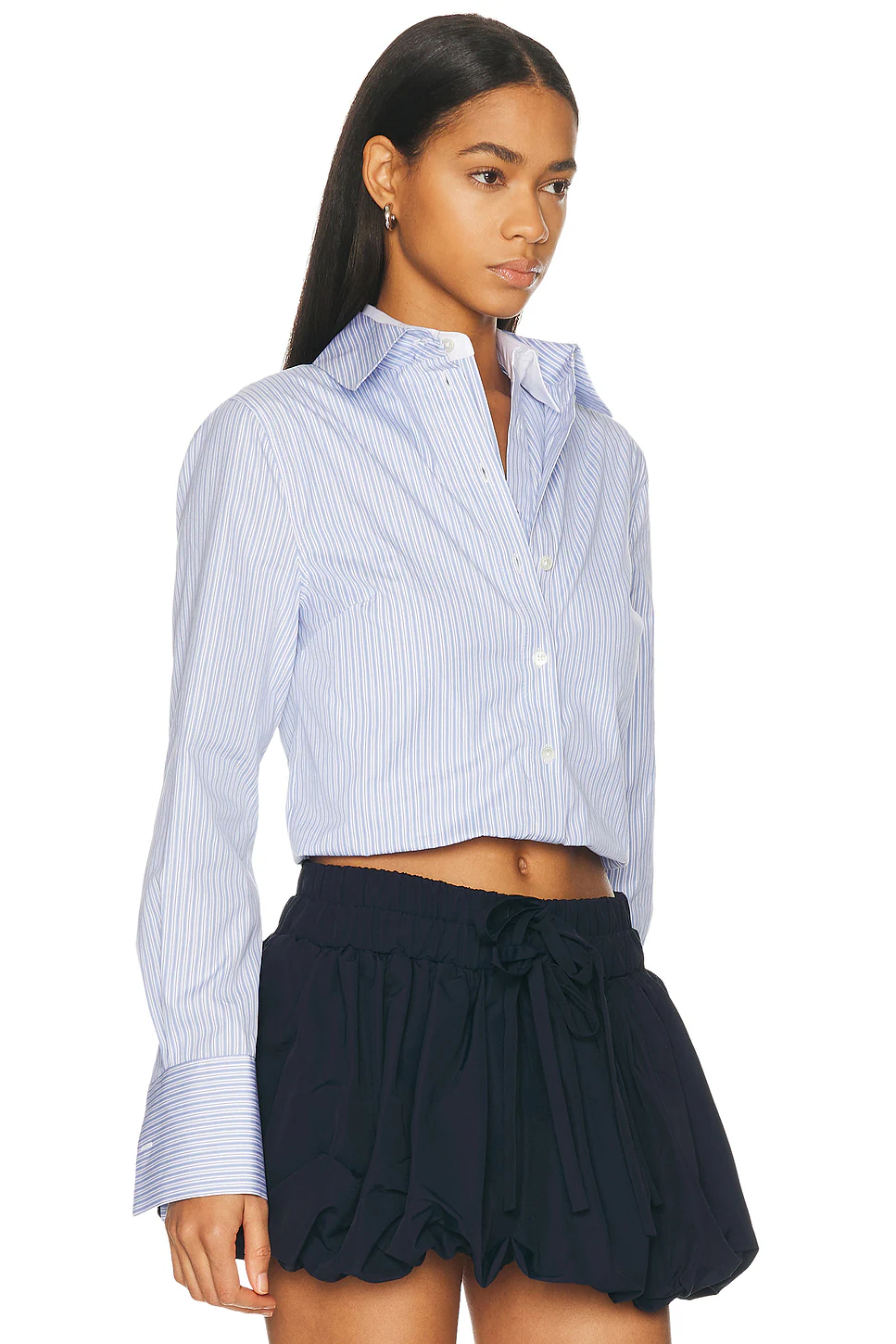 Fold-Up Cropped Shirt Sky Blue & White