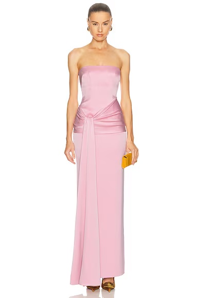 Strapless Drape Sash Column Dress Peony