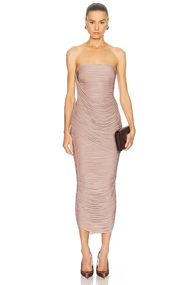 Strapless Drape Column Dress Mink