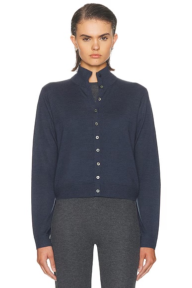 James Mock Neck Cardigan Marine Melange