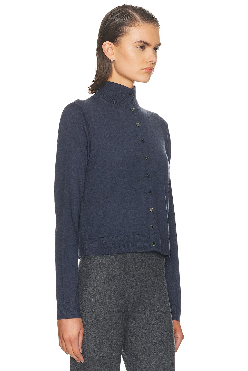 James Mock Neck Cardigan Marine Melange