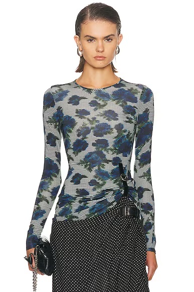 Suspended Ascii Top Print Blue
