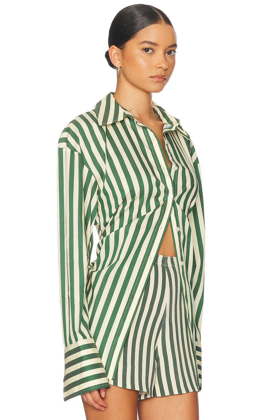 Loch Poplin Button Up Top Gummy Green & Ecru