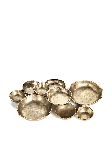 Cluster Of Nine Round Serving Bowls Dark Gold