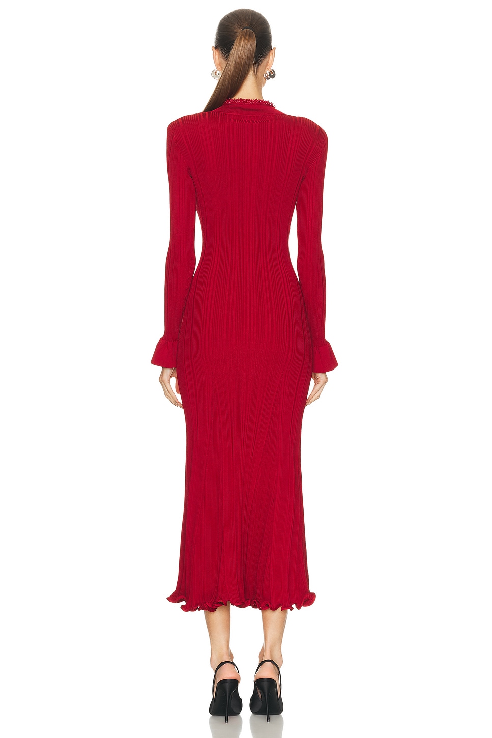 Pearl Trim Midi Dress Red