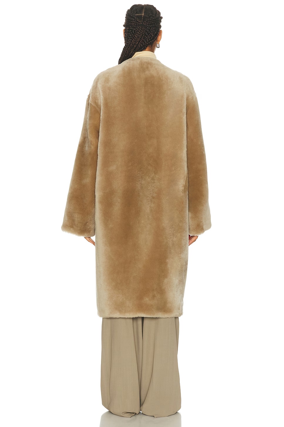 Collarless Shearling Coat Rye