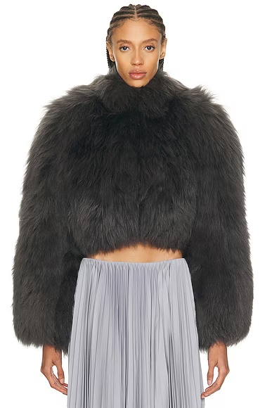 ALAΪA Fur Cropped Jacket Anthracite