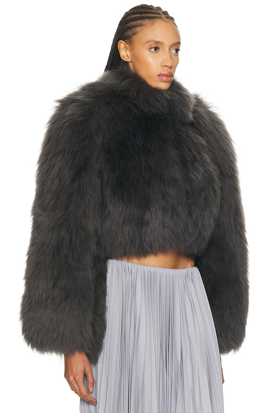 ALAΪA Fur Cropped Jacket Anthracite