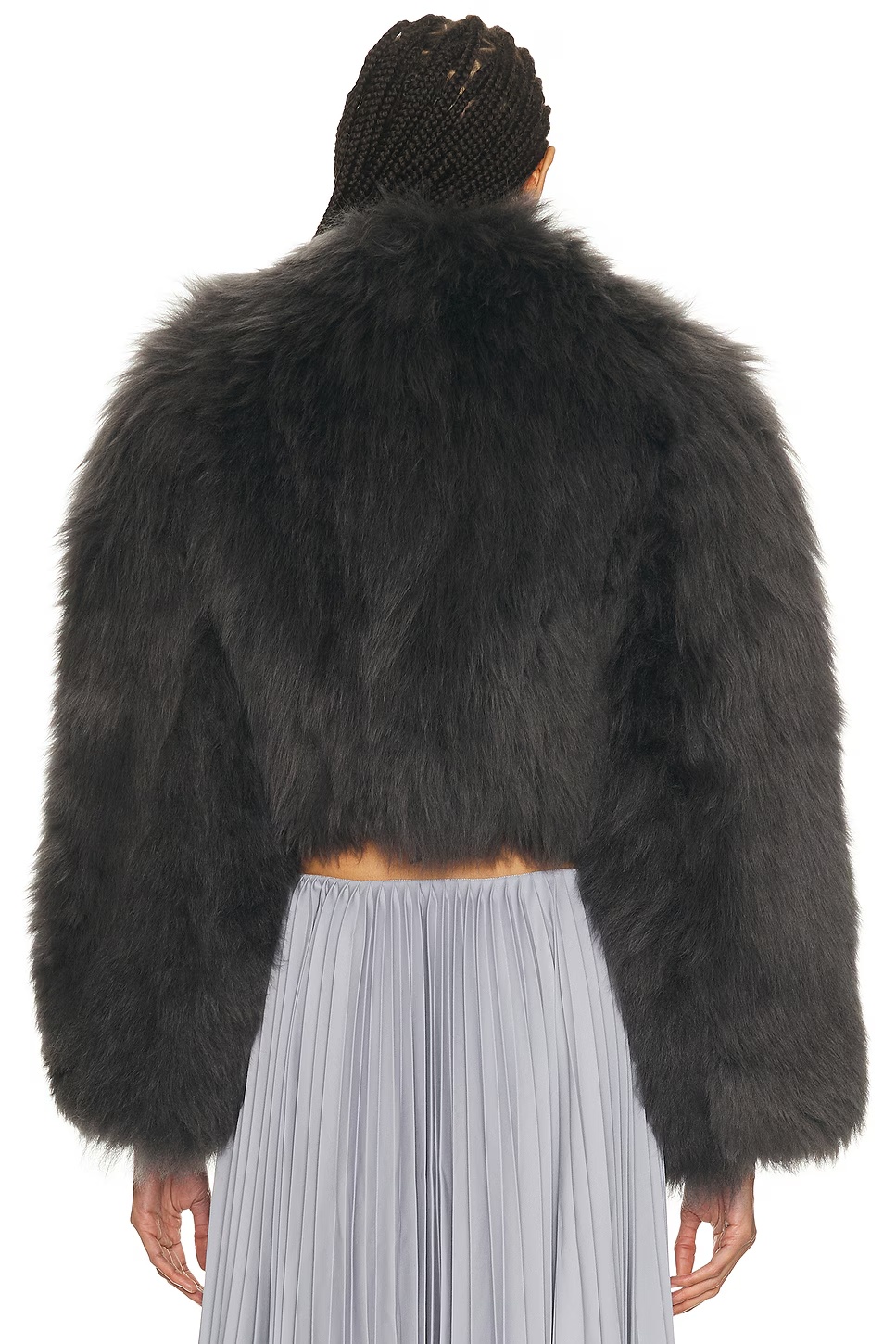 ALAΪA Fur Cropped Jacket Anthracite